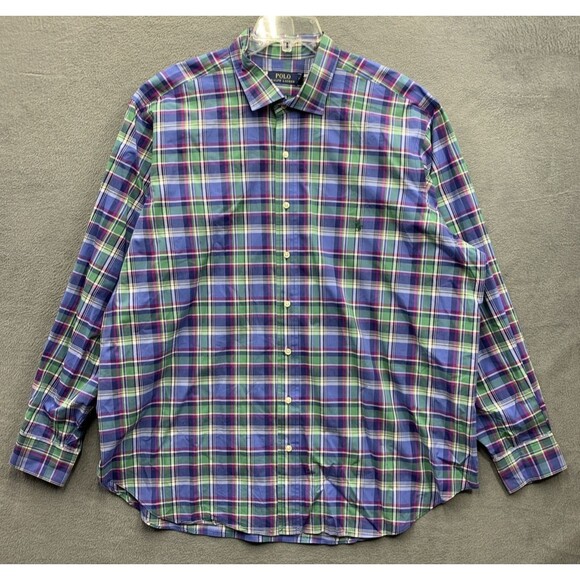 Polo Ralph Lauren Long Sleeve Shirt with a blue and green plaid pattern 2XB - Picture 1 of 9